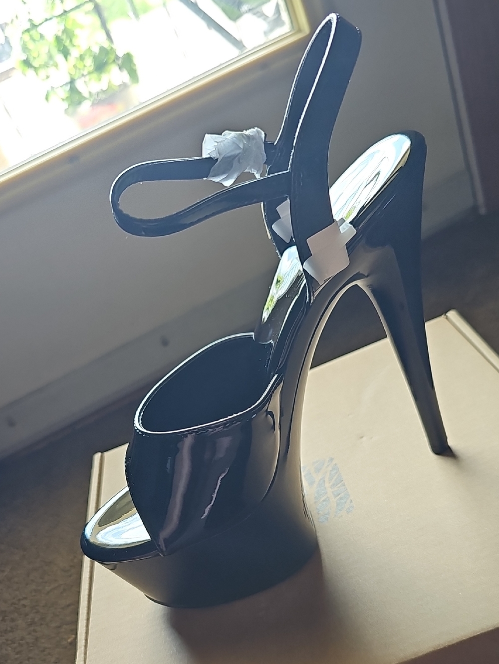 Black Patent Platform Stiletto Sandals - Women's High Heel